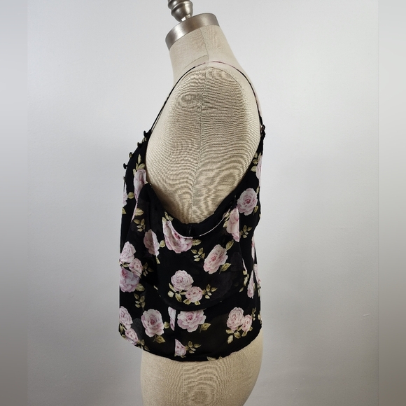 Firever 21 Women's Floral Black and Pink Women's Top Flowy, sz LG - Picture 10 of 11